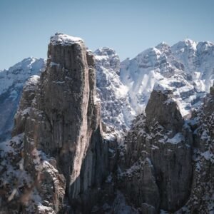 Snow Mountains - Majestic snow-covered rocky peaks under a clear  #11139843