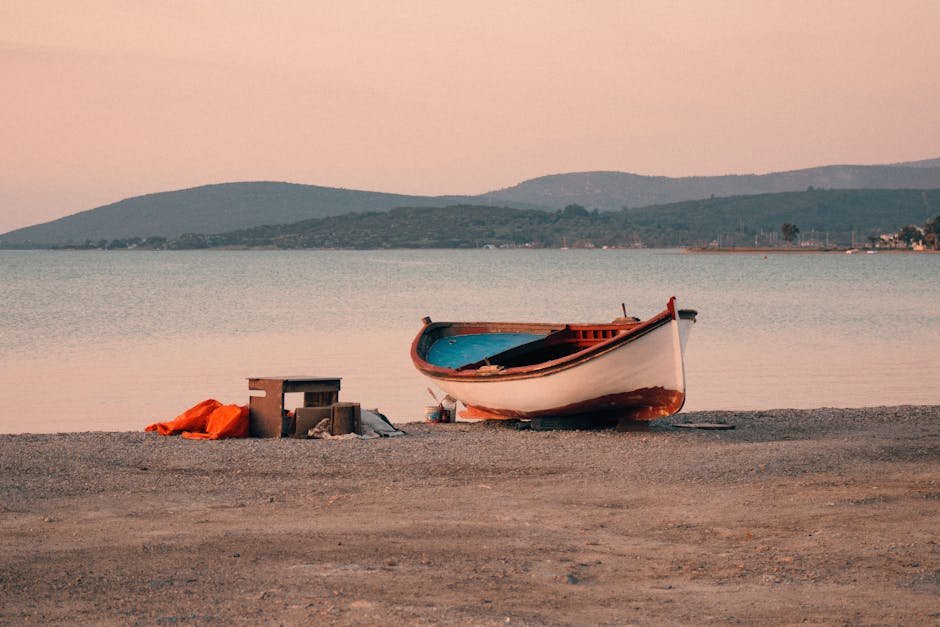 Beach Scenery - A serene boat scene on Urla's beach in İzmir, Tü #19887096