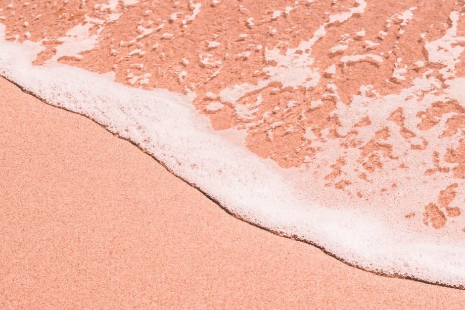 Beach Scenery - Close-up of a pink sandy beach as gentle sea foa #2877188