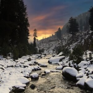 Snow Mountains - Serene winter sunset over a snow-covered landsca #30209448