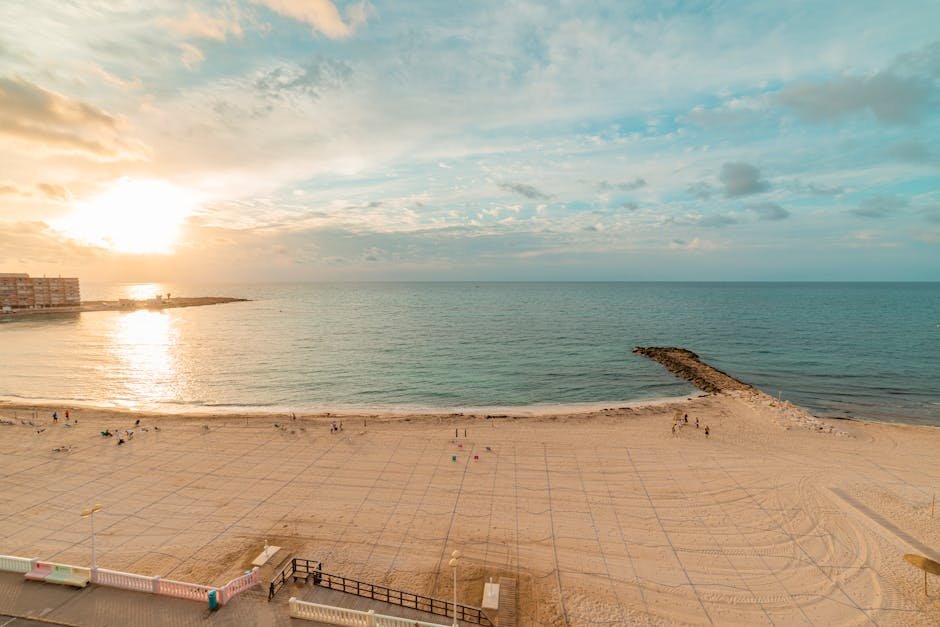 Beach Scenery - Beautiful sunset over Torrevieja beach with calm #9268088